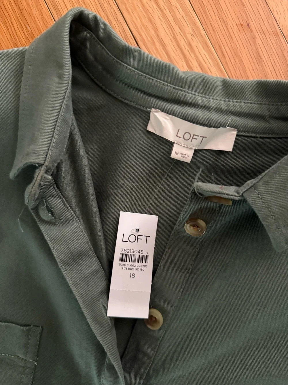 LOFT NWT❗️Collar Sage Green Button-Front Shirt Dress - Picture 6 of 8